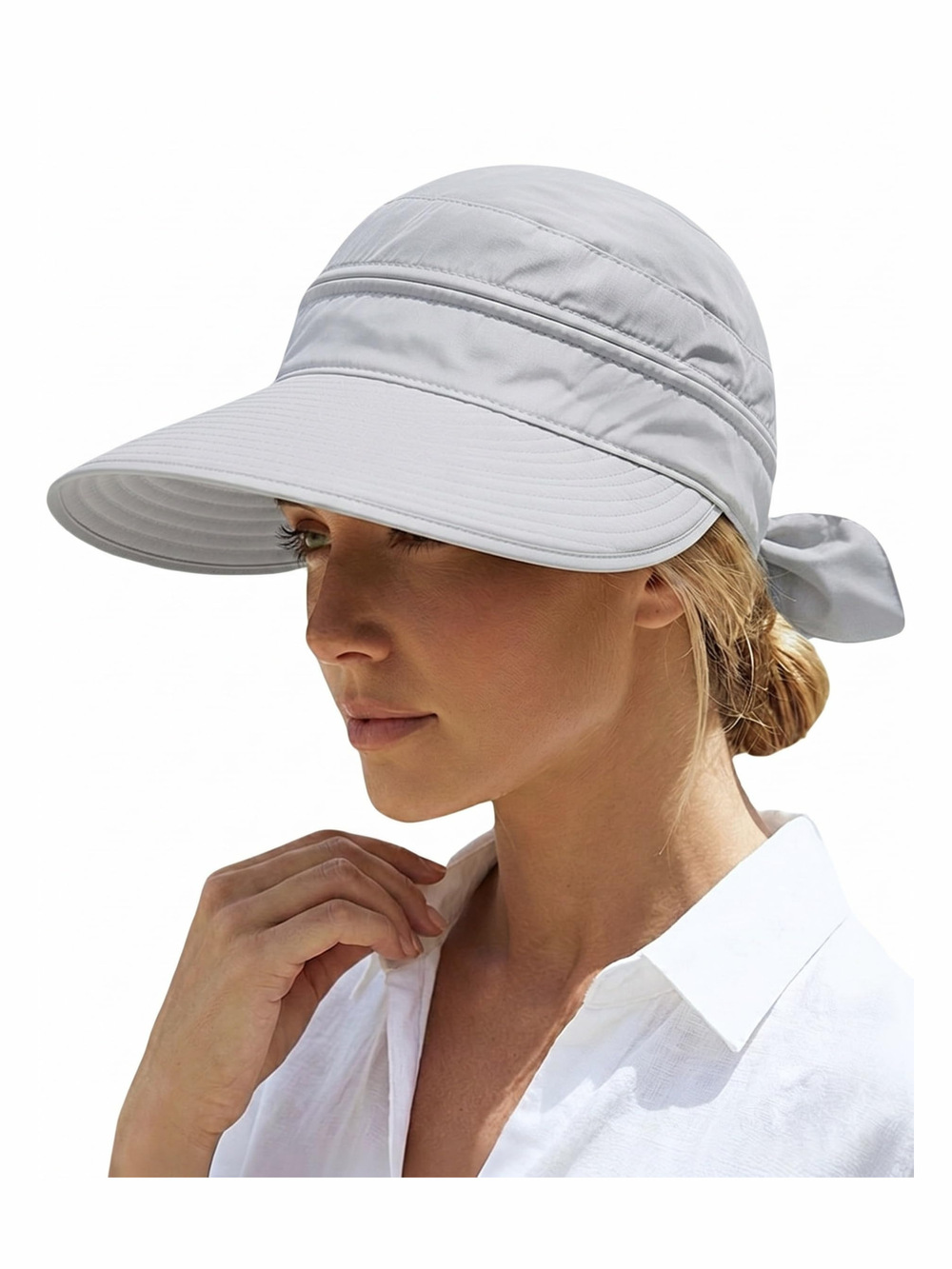 2-in-1 Women’s Sun Visor Sun Hat Zipper Off Ponytail | Light Gray | Size OS